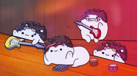 Bongo cats jamming with guitars and drums