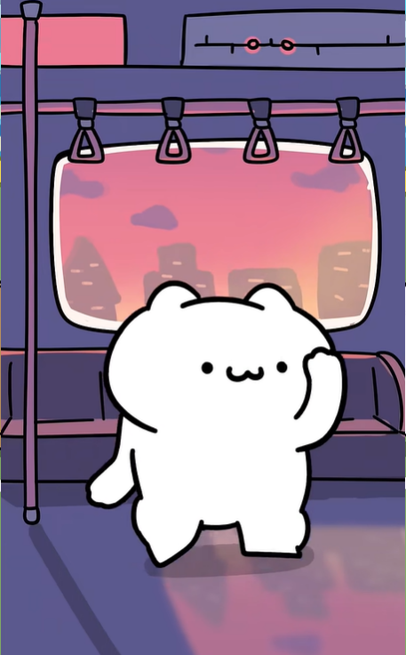 Bongo cat waving on the evening train